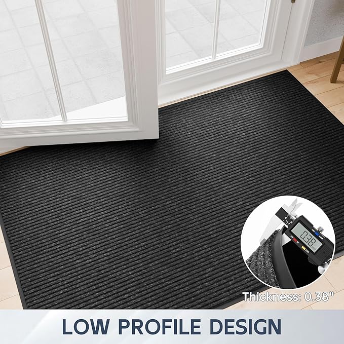Front Door Mat, 72" x 36" Heavy Duty Indoor Outdoor Doormat, Non-Slip Welcome Mats for Entryway, Rubber Backing Low Profile Commercial Door Mats, Black Stripe