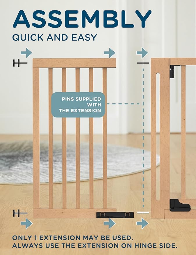 SizeWise™ Pressure Mounted Wooden Gate Extension 12" | Compatible with SizeWise Baby & Pet Gates | Custom Fit for Hallways & Doorways | Easy Installation | Solid Beech Wood Finish