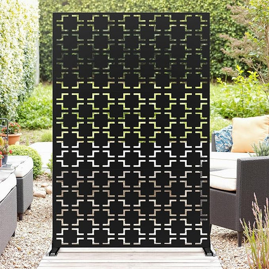 GarveeLife Metal Privacy Screen 72" h x 47" w, Outdoor Privacy Screens and Panels, Freestanding Decorative Fence for Patio Lawn Garden Deck Balcony, 3-Panel with Stand for Outdoor & Indoor Use