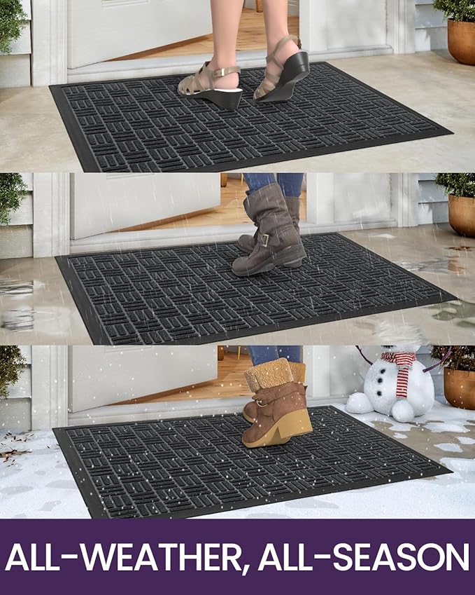 DEXI Front Door Mat Outside Entrance, 3x5 ft Large Rubber Entry Doormat Heavy Duty, Welcome Mats Non Slip for Inside House Floor Entryway Double Doors Exterior Patio, Maze Black