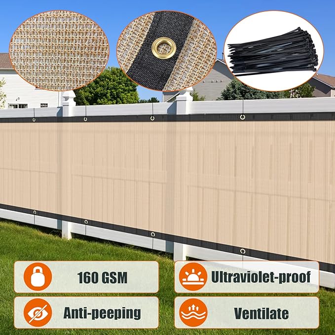 AYOHA 4' x 76' Privacy Fence Screen Fabric Mesh Shade Net Cover, Heavy Duty 160 GSM Privacy Barrier for Chain Link Fence, 90% Privacy Blockage, Excellent Airflow, Cable Zip Ties Included, Beige