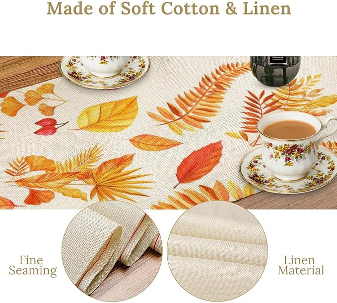 Fall Pumpkin Table Runner, Rustic Autumn Harvest Thanksgiving Sunflower Leaves Table Runner for Kitchen Dining Table Decoration Party Holiday, 13x90inch
