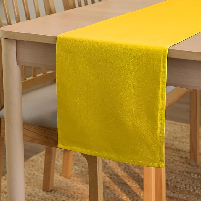 Encasa XO Table Runner 13"x59" Long | Cotton Canvas Fabric | Sunbeam Yellow Solid Color | Machine Washable & Durable
