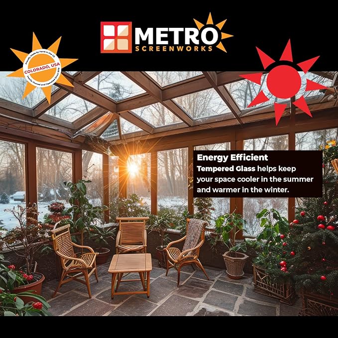 Metro Screenworks Framed Tempered Glass Panel for Porch & Patio Panels, Outdoor Enclosures, (29-1/8" x 34-3/8", Black) Enclose Your Porch with Tempered Glass Panels - Glass Panel Replacement