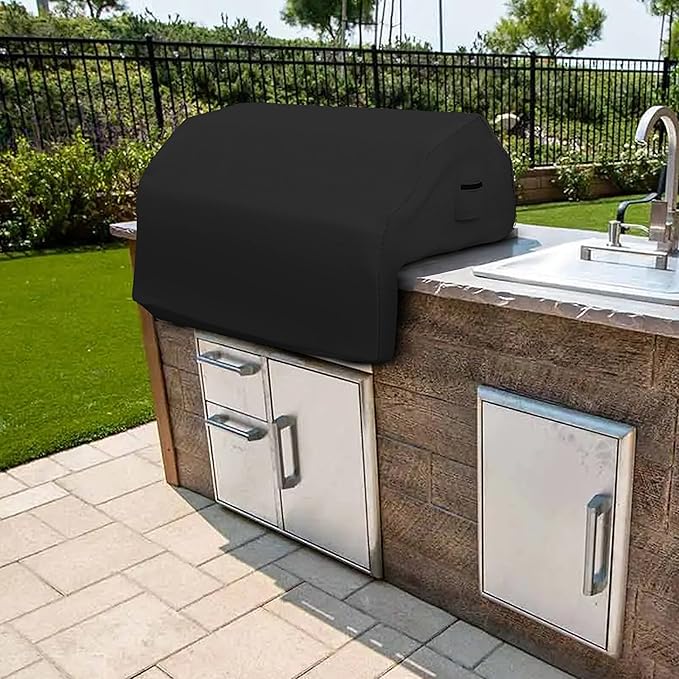 Covers & all Built-in Outdoor Grill Cover, Durable Heavy Duty 18 Oz Waterproof Cover Tuff Material with Air Pocket & Elastic for Snug Fit (57" W x 27" D x 26" H inches, Black)