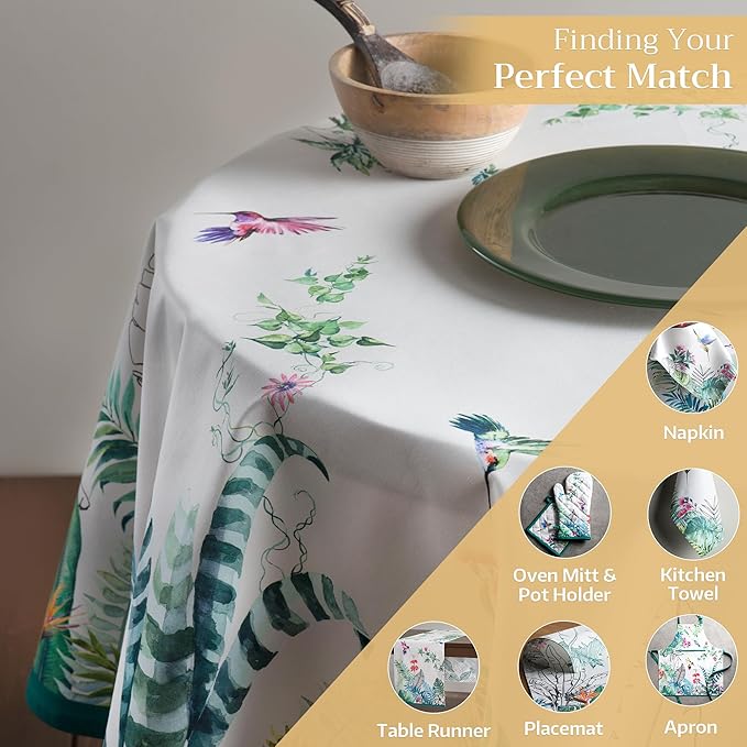Maison d' Hermine Table Cloth Round Table 100% Cotton 63 Inches Tablecloth Reusable Decorative Everyday Use for Dining Room, Farmhouse, Home, Party, Festive & Wedding Spring Summer - Tropiques