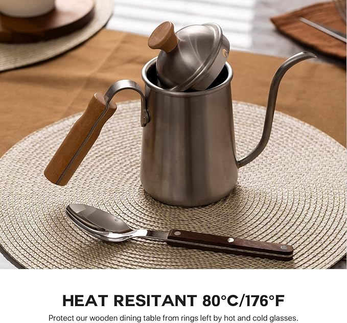 Round Placemats Set of 12 Plastic Woven Placemats Washable Wipeable Table Mats for Dining Table Heat Resistant Non-Slip Circle Place Mats (Beige-Brown)