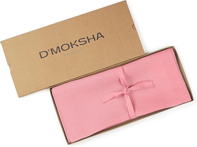 D'Moksha Homes Linen Dusty Pink Table Runner 120 Inches Long - 100% Pure Linen Dining Table Runner 14 x 120 Inch for Valentines, Holiday - Machine Washable