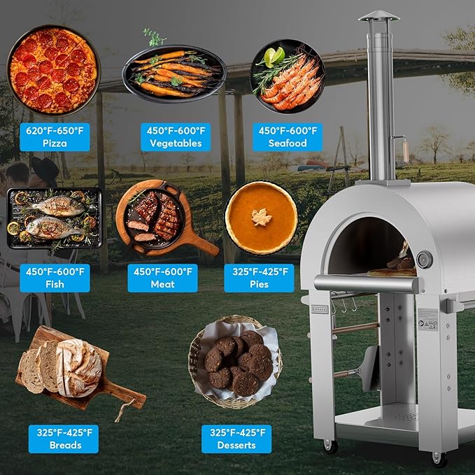 Pizza Oven, wood fire pizza oven for Outside Kitchen, Pizza Maker Oven Grill for Camping Backyard Party,38.6 Inch, Silver