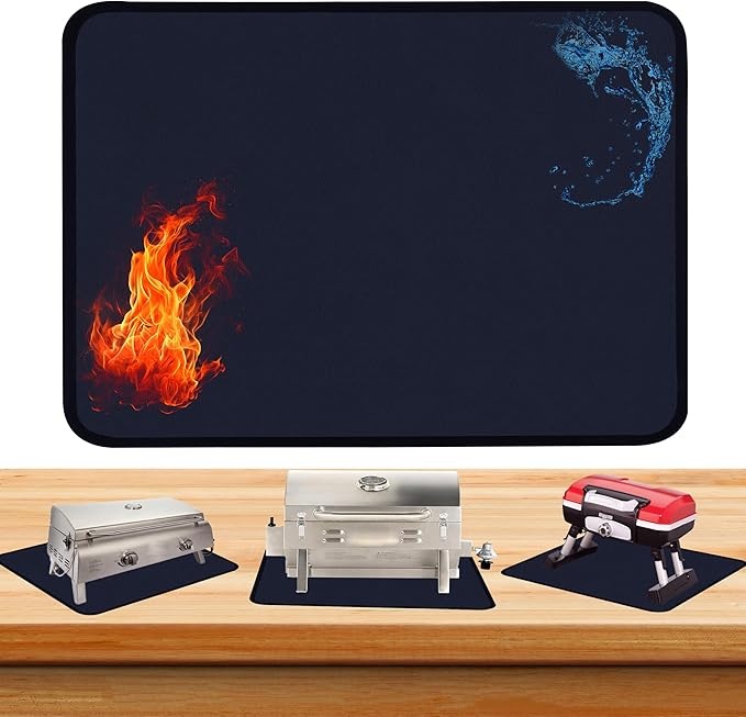 Blue 25x19.5 Inch Heat Resistant Mat for Outdoor Grill Table, Fireproof Under Blackstone Griddle & Air Fryer Mat, Protects Table & Grill