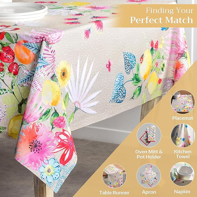 Maison d' Hermine Table Cloth Square Table 100% Cotton 54 x 54 Inches Tablecloth Reusable Decorative for Dining Room, Farmhouse, Home, Party, Festive & Wedding Spring Summer - Jardin D'Ete - Fog