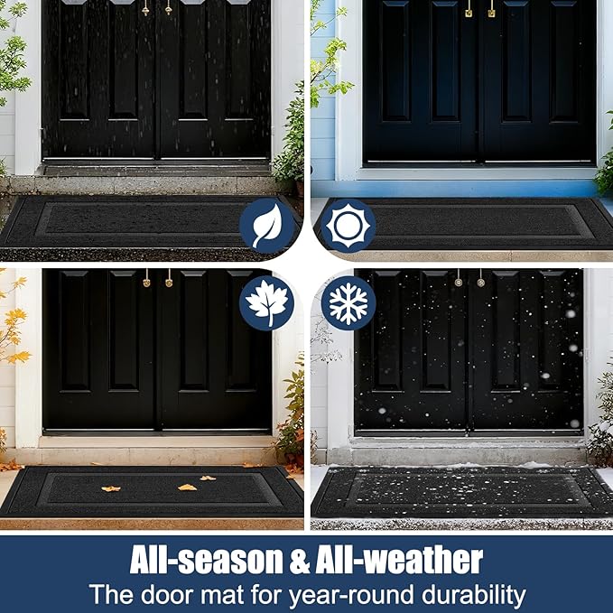 Front Door Mat Outside Entrance Indoor Doormat, 31" x 20" Outdoor Mats for Patio Waterproof, Outdoor Door Mats for Outside Entry, Indoor Rugs for Entryway, Sturdy Natural Rubber Entry Mat, Black