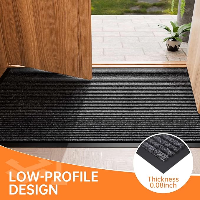 Front Door Mat, 4'x8' Indoor Outdoor Door Mat, Commercial Industrial Entrance Doormat, Heavy Duty Welcome Mat, Rubber Backing Non Slip Doormat for Entryway, Grey