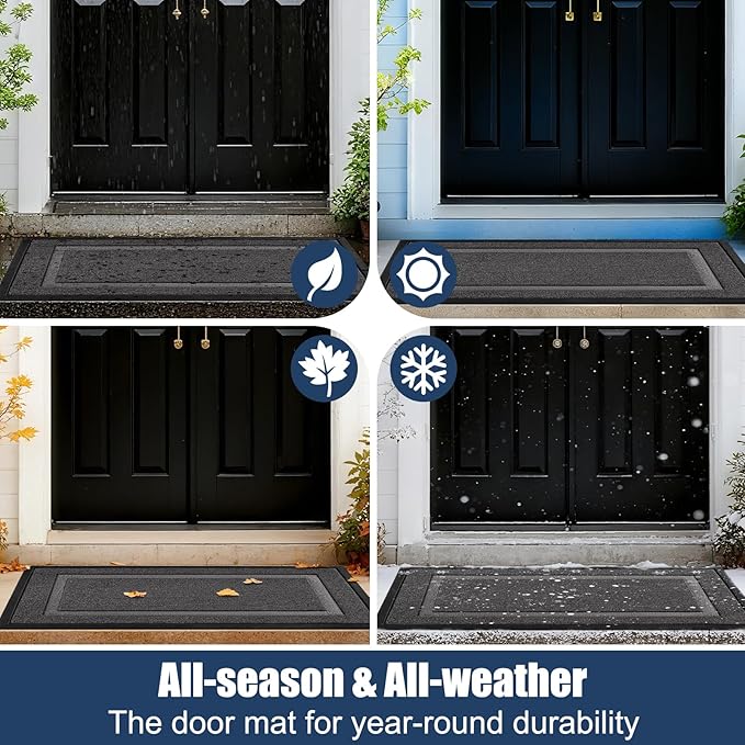 Extra Large Front Door Mat Outside Entrance Indoor Doormat, 60" x 34" Outdoor Mats for Patio Waterproof, Outdoor Door Mats for Outside Entry, Indoor Rugs for Entryway, Sturdy Natural Rubber, Grey