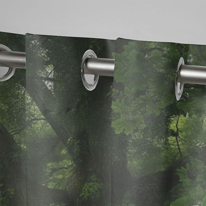Nature Theme Waterproof Indoor/Outdoor Curtains,Forest Pattern,Light Filtering Curtains Outside Curtains for Porch, Gazebo, Pergola, Backyard,2 Panel,42 x 63 inch,Green