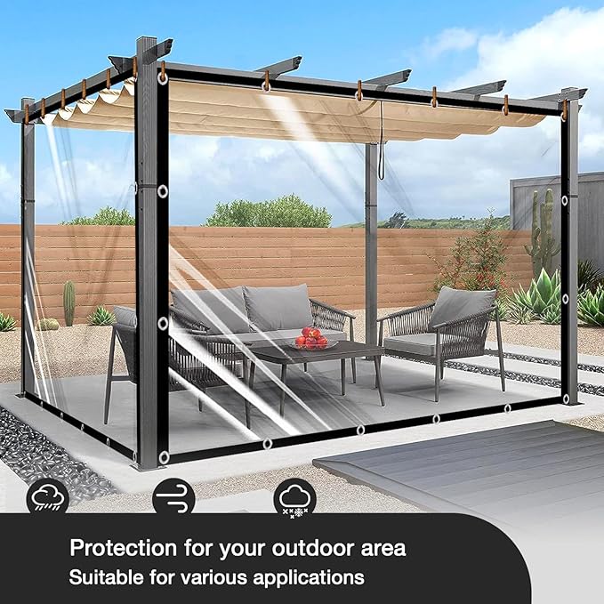 Clear Tarp (3' x 3'), 15 Mil Clear Vinyl PVC Tarp Waterproof Tarpaulin 100% Transparent PVC Tarps Small Cover Plastic Sheeting Window Sheets Drop Cloth（Black Edge）