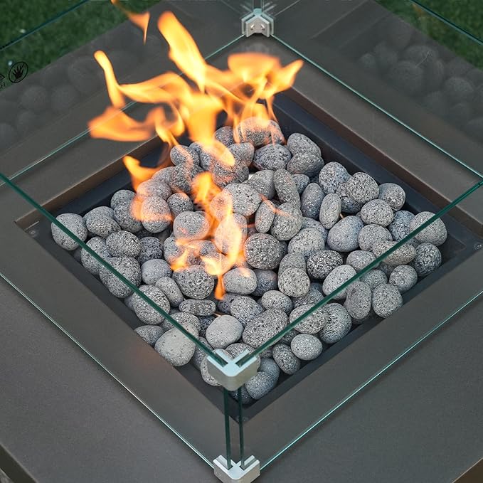 Skyflame 1/2-1 Inch Natural Tumbled Stones, Round Lava Rock Pebbles for Indoor Outdoor Gas Fire Pit | Fireplaces | Garden Landscaping Decoration | Cultivation of Potted Plants | 15 Pounds