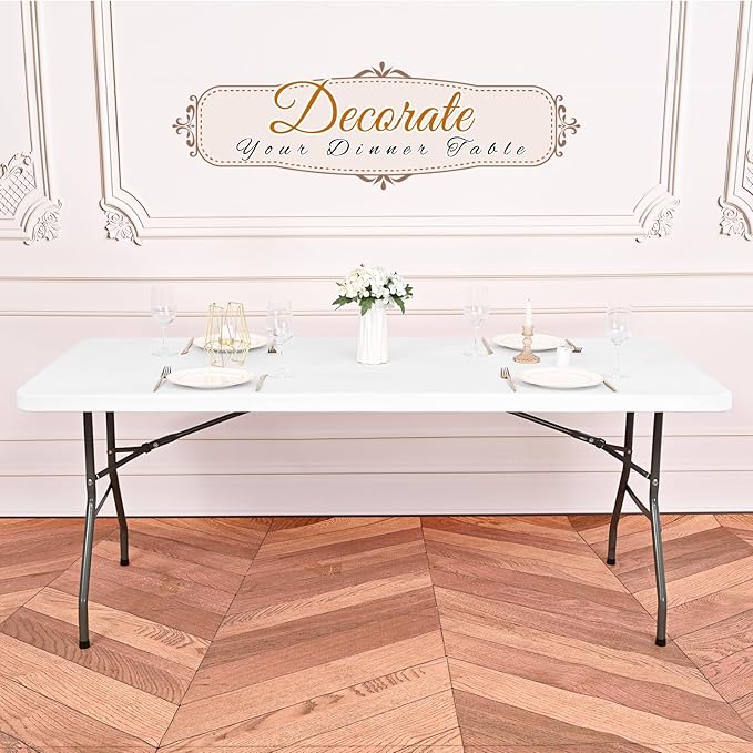 10 Pack Stretch Fabric Table Top Cap Cover, fits 8Ft Tables, Spandex Table Covers Washable Elastic Universal Rectangle Tablecloth Protector for Indoor Outdoor Party Picnic Wedding, White,30" W x 96" L
