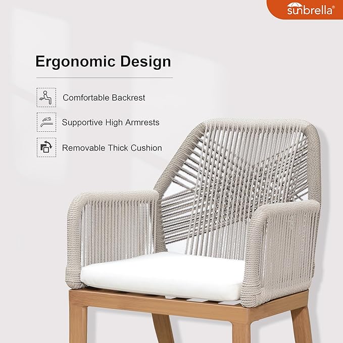 PURPLE LEAF 7 Pieces Patio Dining Set Aluminum Modern Rectangular Table and Rattan Arm Chairs with Cushions for Kitchen Porch Garden Outdoor Furniture Sets, Teak