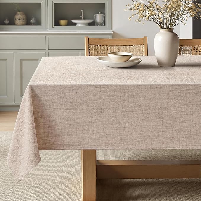 MIULEE Natural Linen Polyester Tablecloth 60x84 Inch Spring Rectangle Table Cloth Waterproof,Stain Resistant & Wrinkle Resistant for Dining Party Wedding