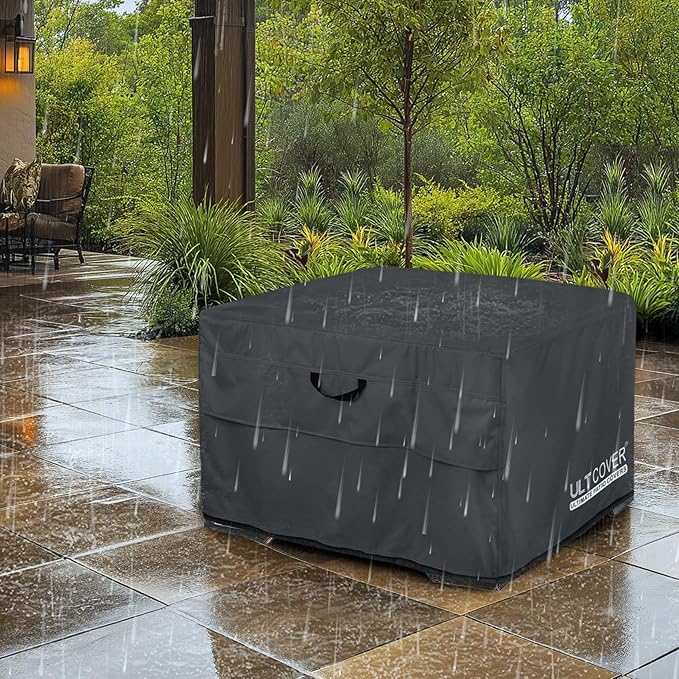 ULTCOVER Patio Fire Pit Table Cover Square 44 inch Outdoor Waterproof Fire Bowl Cover, Black