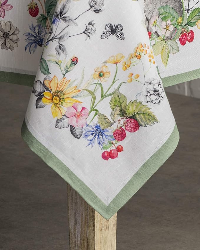 Maison d' Hermine Table Cloth Rectangle Table 100% Cotton 60 x 108 Inches Tablecloth Reusable Decorative for Dining Room, Farmhouse, Home, Party, Festive & Wedding Spring Summer - Printemps