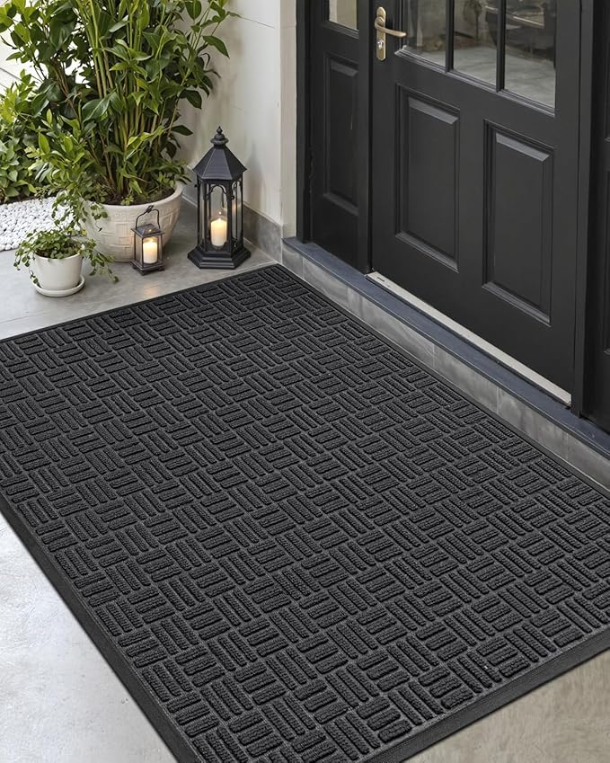DEXI Front Door Mat Outside Entrance, 3x5 ft Large Rubber Entry Doormat Heavy Duty, Welcome Mats Non Slip for Inside House Floor Entryway Double Doors Exterior Patio, Maze Black