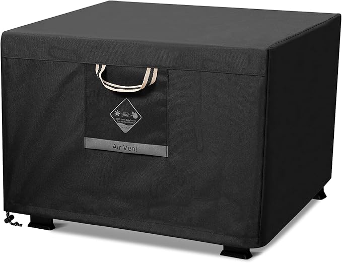 QH.HOME Fire Pit Cover Square Super Waterproof, 44" L x 44" W x 24" H Outdoor Firepit Table Cover 600D Strong Tear Resistant, UPF 50+ Fire Pit Cover Fading Resistant for Square Fire Pit - Black