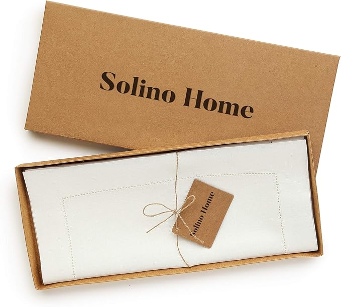 Solino Home Linen Ivory Table Runner 132 Inches Long - 100% Pure Linen Extra Long Table Runner 14 x 132 Inch for Spring, Easter - Classic Hemstitch