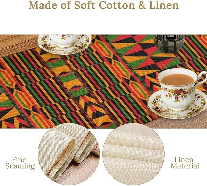 African Table Runner, Kwanzaa Black History Month Kente National Table Runner for Holiday Party Home Kitchen Dining Room 13x36in