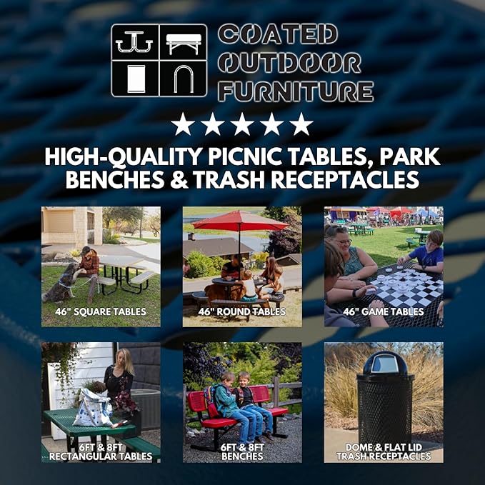 COATEDOUTDOORFURNITURE Heavy-Duty Portable Outdoor Picnic Table with Umbrella Hole, Punched Steel Patio Dining Furniture Made in America (46" Round Top, Textured Burgundy)
