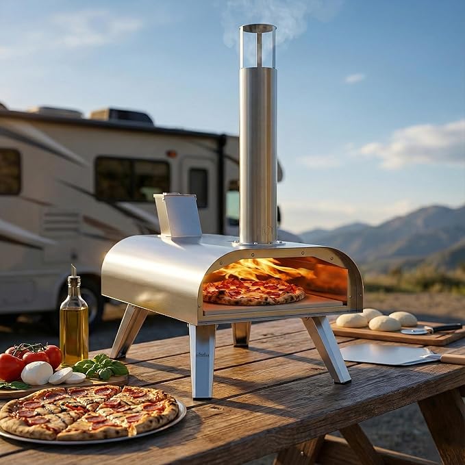 BIG HORN OUTDOORS 12" Multi-Fuel Outdoor Pizza Oven – 3-in-1 Wood-Fired, Gas & Electric Compatible, Pellet Pizza Oven Portable Pizza Maker for Backyard, Camping & Tailgating