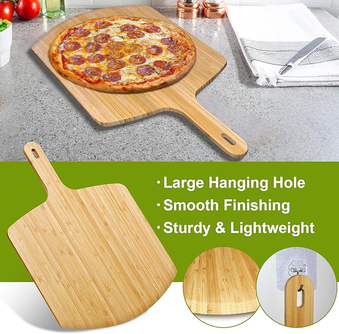Pizza Peel 12inch Bamboo Pizza Paddle Wooden Pizza Peel Pizza Server for Ooni Oven Accessory Pizza Spatula Baking Homemade Cheese Bread Turner Pizza Pre board Pizza Tools Gift