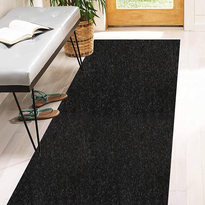 3' x 41' Runner Rugs with Rubber Backing, Indoor Outdoor Utility Carpet Runner Rugs, Black, Can Be Used as Aisle for The RV and Boat, Laundry Room and Balcony