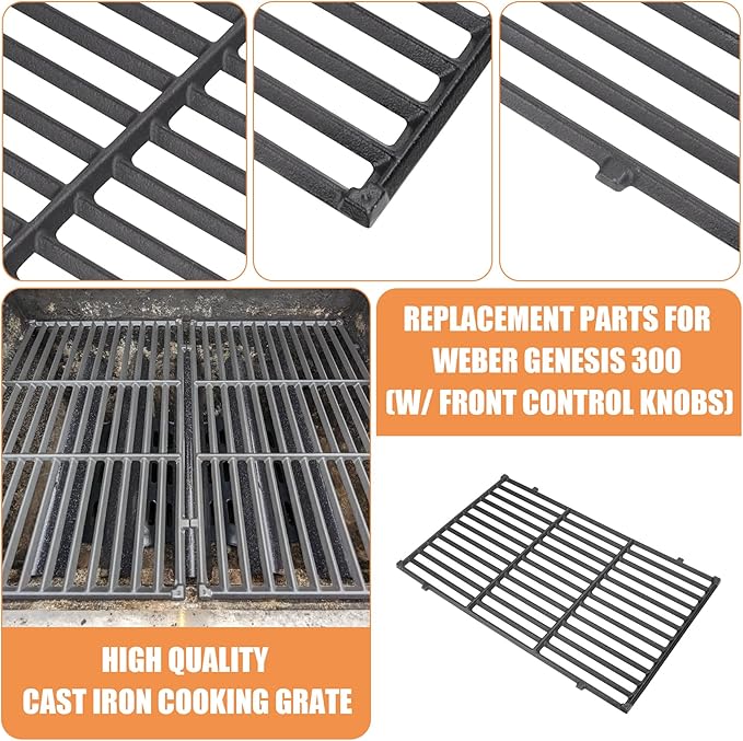 Grill Parts for Weber Genesis Parts Replacement, Fits Weber Genesis 300 Series with Front Control Knobs, for Weber Flavorizer Bars 7620 7621, Grate 7524 7528, Fits Weber Heat Deflector 7622 62756