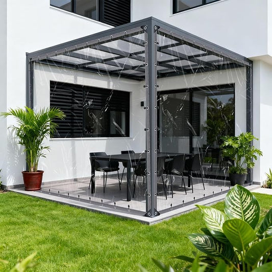 18x18 FT Clear Vinyl Patio Enclosure Panels - Heavy Duty Waterproof Clear Tarps with Reinforced Edges & Grommets for Temporary Winter Porch Enclosure & Deck Enclosure