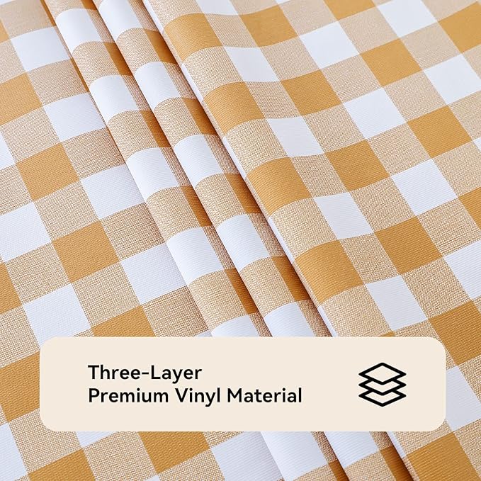 Romanstile Square Vinyl Tablecloth, 100% Waterproof Buffalo Gingham Plastic Table Cloth, Heavy Duty Wipeable Checkered Table Covers for Outdoor, Camping, Picnic, Patio - 60 x 60, Coffee and White