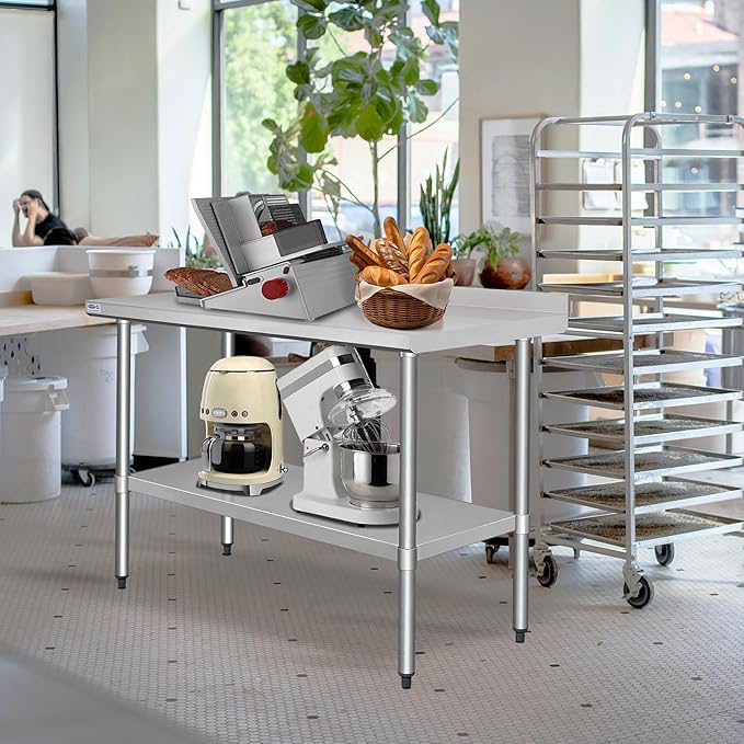 HARDURA Stainless Steel Table with Backsplash Metel Prep Table Commercial Kitchen Workbench 24x60 Inches NSF