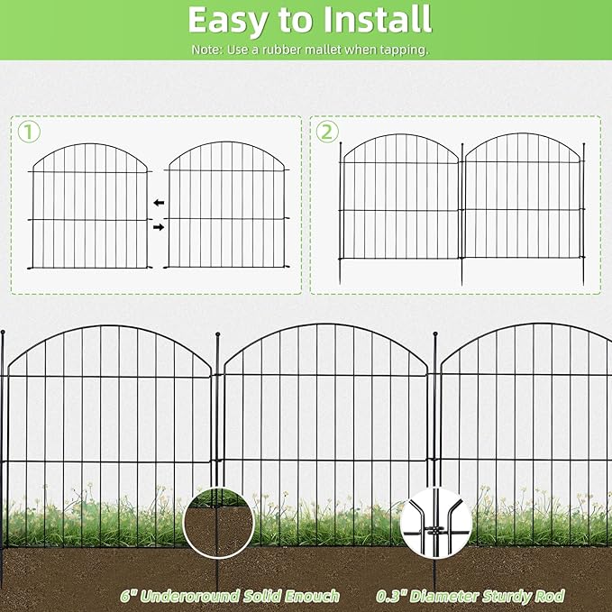 Decorative Garden Fence 24in (H) x10ft (L), 5 Pack No Dig Fence Animal Barrier for Dog, Arched Flower Bed Edging, Wire Border Panel Fencing for Yard Patio Outdoor Decor