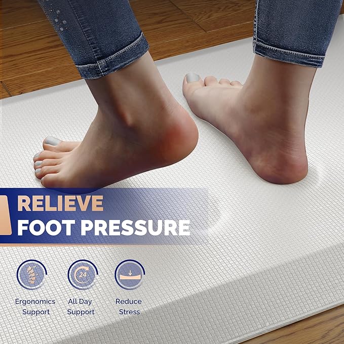 FEATOL Anti Fatigue Mats for Standing, 9/10 Extra Thick Ergonomic Standing Desk Mat, Comfort & Durable Memory Foam Standing Mat at Home,Office All Day (20" x 32", White, 1PC)