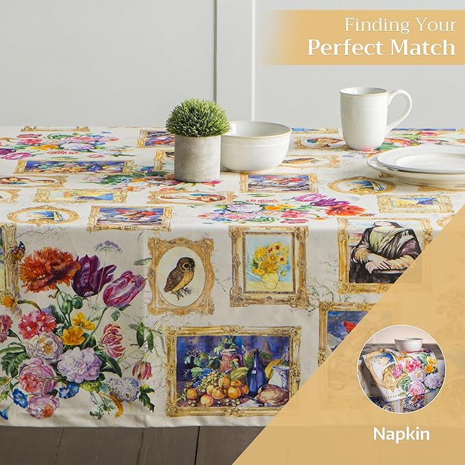 Maison d' Hermine Table Cloth Square Table 100% Cotton 60 x 60 Inches Tablecloth Reusable Decorative Everyday Use for Dining Room, Farmhouse, Home, Party, Festive & Wedding Spring Summer - Masterpiece