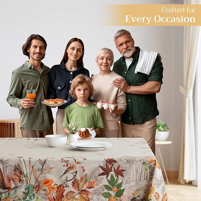 Maison d' Hermine Table Cloth Rectangle Table 100% Cotton 70 x 90 Inches Fall Tablecloth Reusable Everyday Use for Thanksgiving Christmas Decorations Dining Farmhouse Party (Recolte)