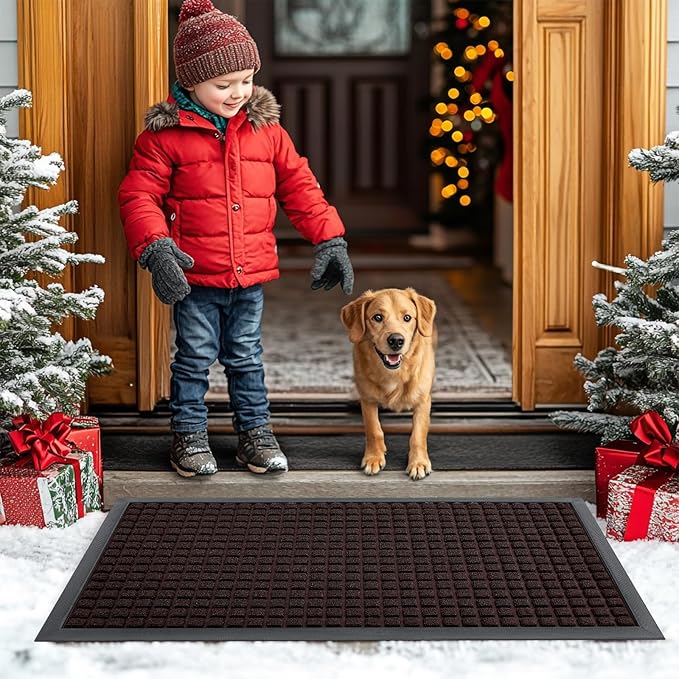 Smiry Front Door Mat Outside Entrance, Heavy Duty Natural Rubber Doormat, Non Slip, Trap Dirt and Moisture, Easy Clean, Low Profile Welcome Floor Mats for Indoor Outdoor Entry, 70x46.5 Inch, Brown