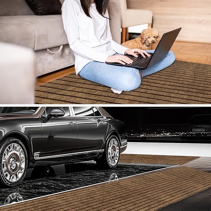 4' x 50' Runner Rugs with Rubber Backing, Indoor Outdoor Utility Carpet Runner Rugs, Stripe Brown, Can Be Used as Aisle for The RV and Boat, Laundry Room and Balcony