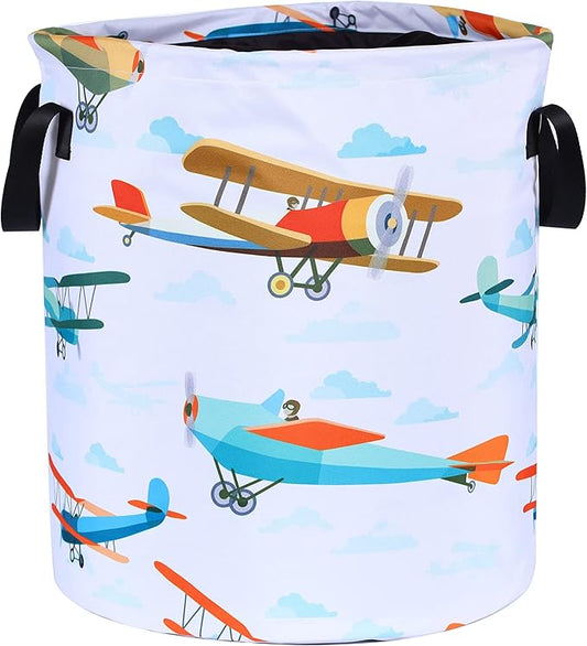 Funny Plane Laundry Basket Foldable Oxford Cloth Tote Bag Laundry Hamper Clothes Storage Bucket Organizer For Bathroom/Laundry Storage/Bedroom Storage Basket 17.7x13.7 Inch