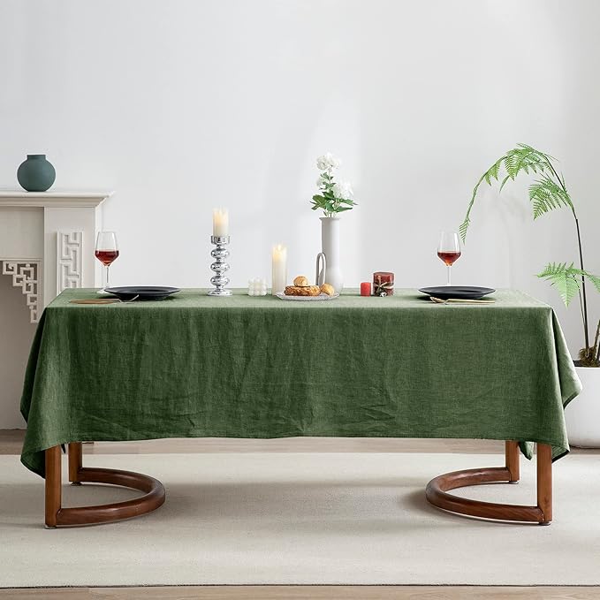 EVERLY 100% Pure Linen Rectangle Tablecloths 60x120Inches for Dining,Buffet Parties,Picnic,Events,Weddings and Restaurants,Decorative Halloween,Thanksgiving Machine Washable Tablecloths-Green