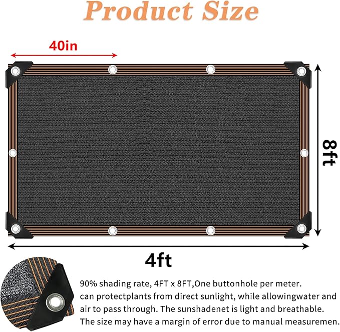 QLOFEI 4x8 FT Shade Cloth with Grommets, 90% Sun Shades Outdoor Patio Mesh Tarp, Easier to Hang Sunblock Neting Cover -for Garden Greenhouse Pergola Lawn Kennel Chicken Coop