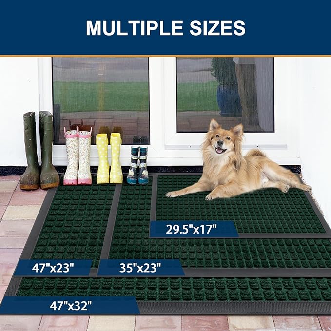 Smiry Front Door Mat Outside Entrance, Heavy Duty Natural Rubber Doormat, Non Slip, Trap Dirt and Moisture, Easy Clean, Low Profile Welcome Floor Mats for Indoor Outdoor Entry, 35x23 Inch, Black Green