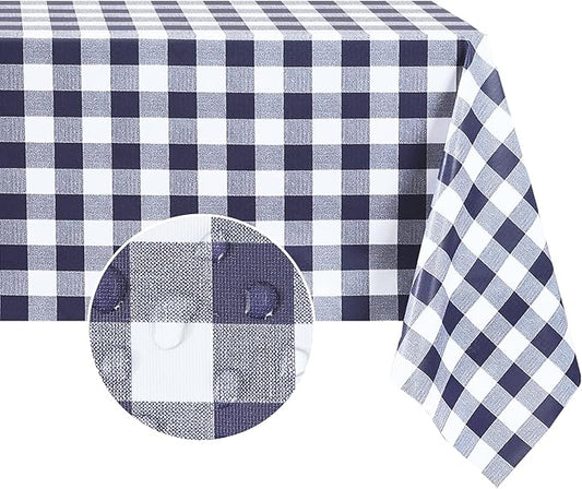 Romanstile Rectangle Vinyl Tablecloth, 100% Waterproof Buffalo Gingham Plastic Table Cloth, Heavy Duty Wipeable Checkered Table Covers for Outdoor, Camping, Picnic, Patio - 60 x 84, Navy Blue
