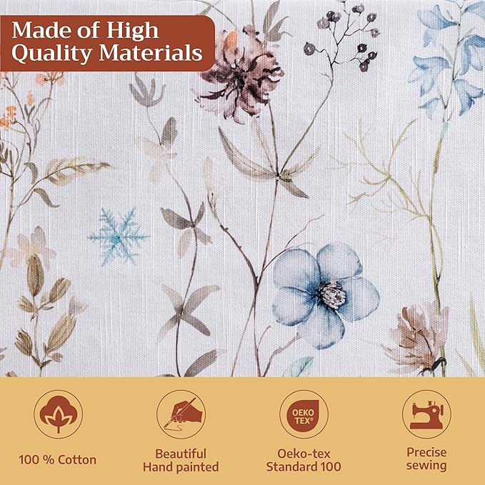 Maison d' Hermine Table Cloth Rectangle Table 100% Cotton 60 x 120 Inches Fall Tablecloth Reusable Everyday Use for Thanksgiving Christmas Decorations Dining Farmhouse Party (Ice Florals)